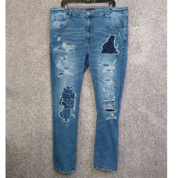 Krome Jeans Patchwork Skinny Fit Stretch Men’s 40x32 Sam - Picture 1 of 16
